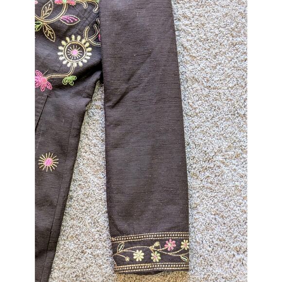 VTG Silkland S Women 100% Silk Brown Floral Jacket Embroidered Collared Lined - Picture 13 of 15